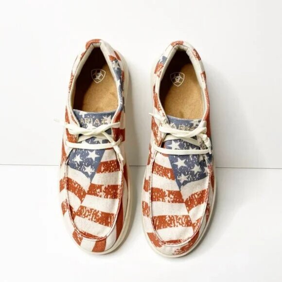 Ariat Hilo Canvas Distressed Lightweight Casual Red Blue Women I Size 8B - Picture 1 of 6